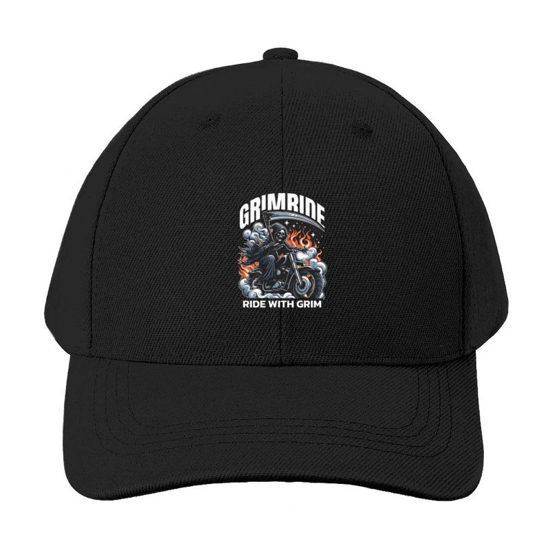 Grim Reaper's Fiery Motorcycle Ride Baseball Cap