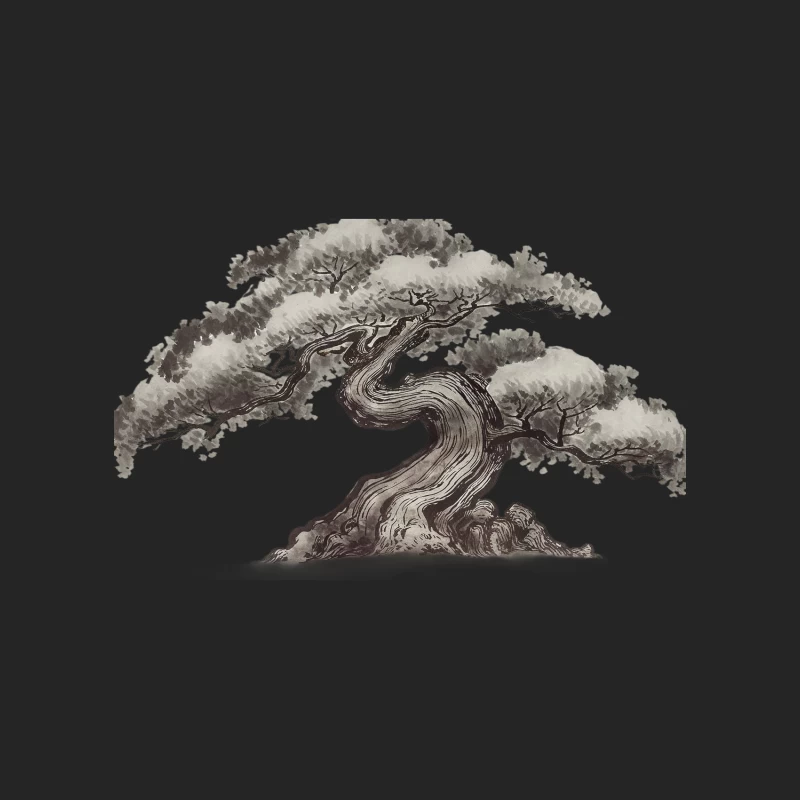 Artistic Ink Drawing of Twisted Bonsai Tree in Japanese Style Male Pullover Sweatshirt