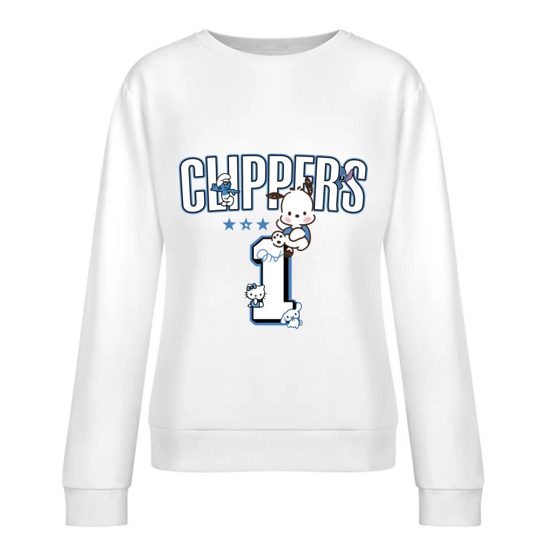 Niedliche Charaktere und Clippers-Design Damen Pullover Sweatshirt