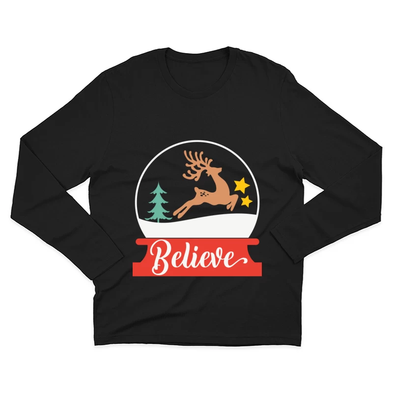 Boules à neige de Noël avec renne sautant Homme Manches Longues T-Shirt