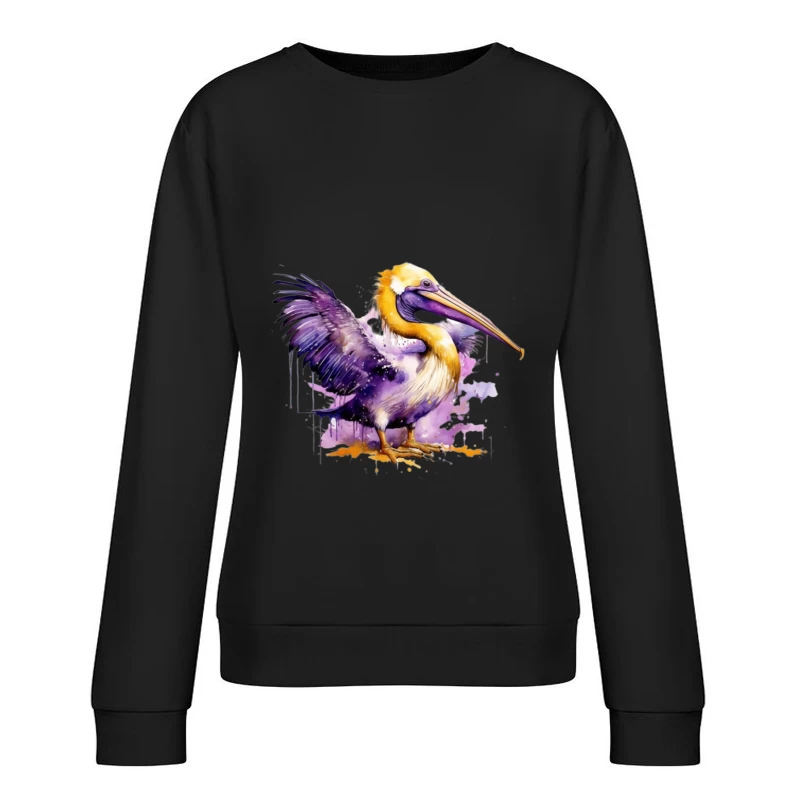 Colorful Watercolor Illustration of a Pelican Female Pullover Sweatshirt