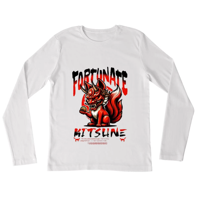 Kitsune Chanceux Femme Manches Longues T-Shirt