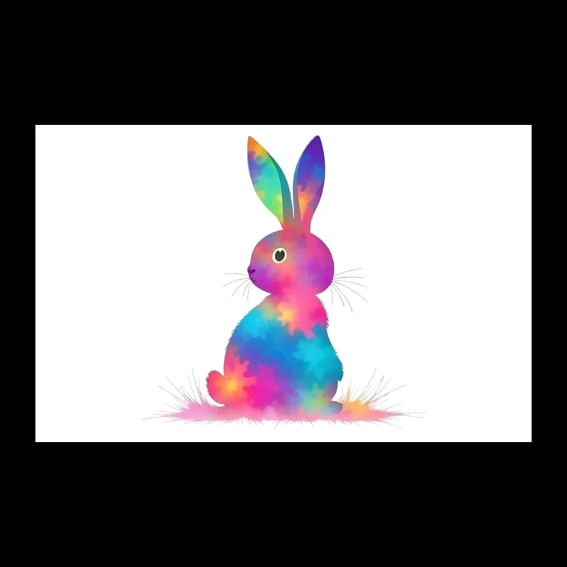 Whimsical Rainbow Watercolor Bunny Illustration Travel Mug