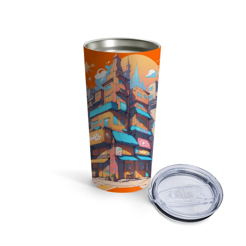Colorful Urban Cityscape in Cartoon Style Travel Mug