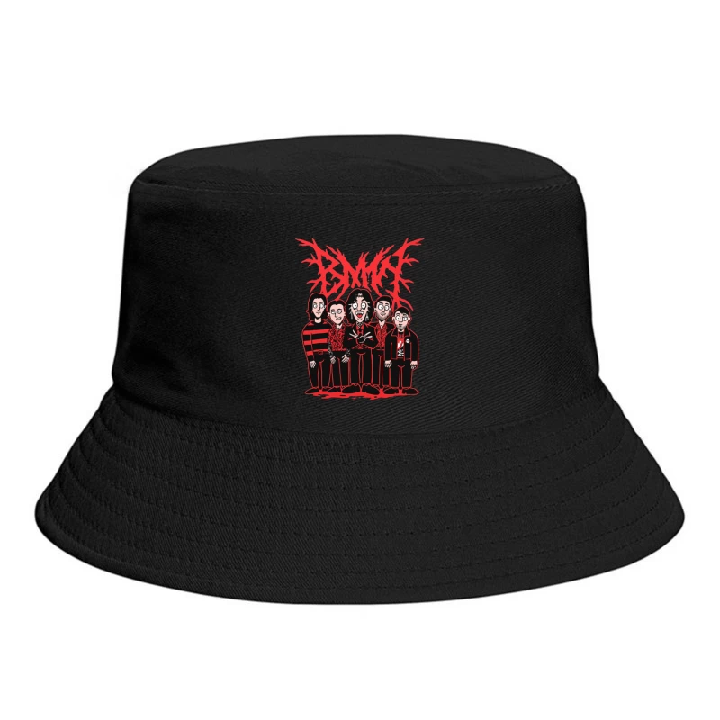 Gothic Rock Band Cartoon in Red and Black Style Bucket Hat