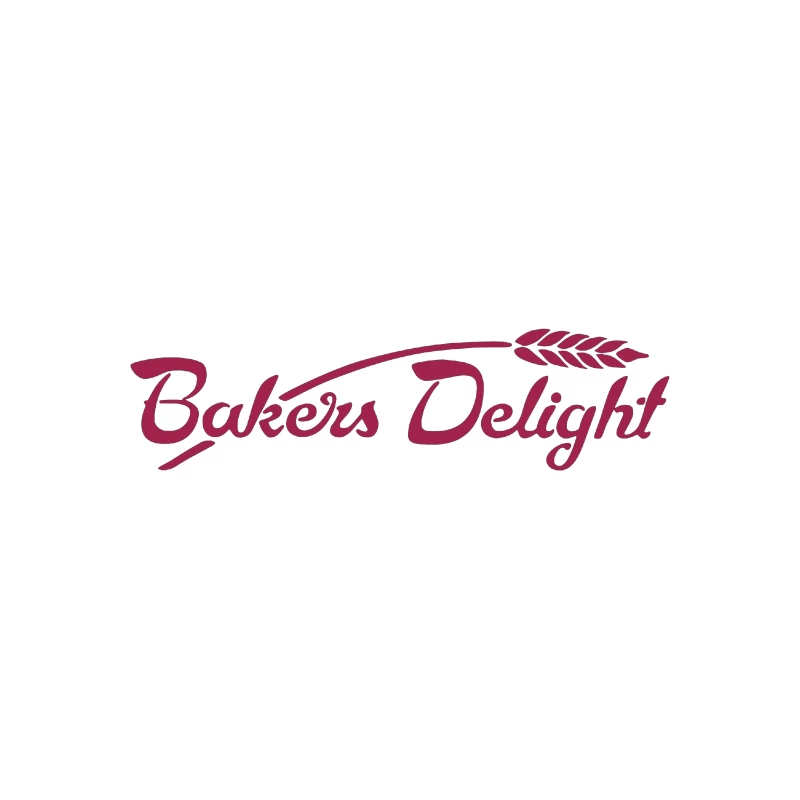 Bakers Delight Burgundy Cursive Logo with Wheat Symbol Travel Mug