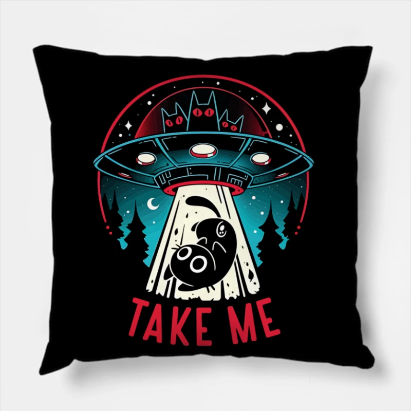 Take Me – UFO & Cat Abduction Whimsy Throw Pillow