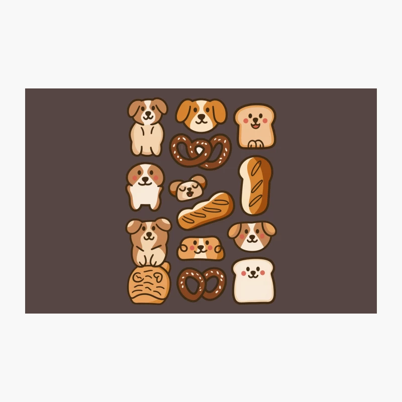 Cute Cartoon Dogs and Bread Icons in Kawaii Style Travel Mug