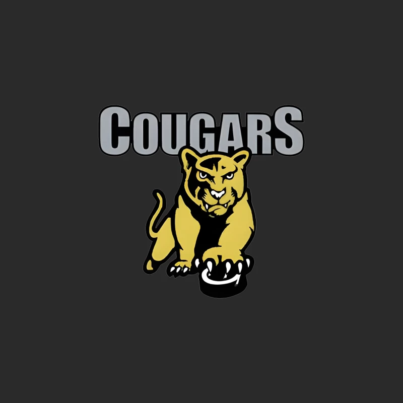 Fierce Yellow Cougar Sports Team Logo with Gray Text Baseball Cap