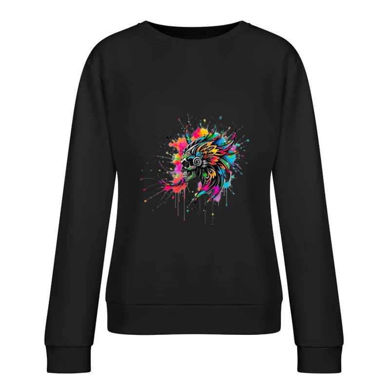 Colorful Tribal Skull Art Female Pullover Sweatshirt