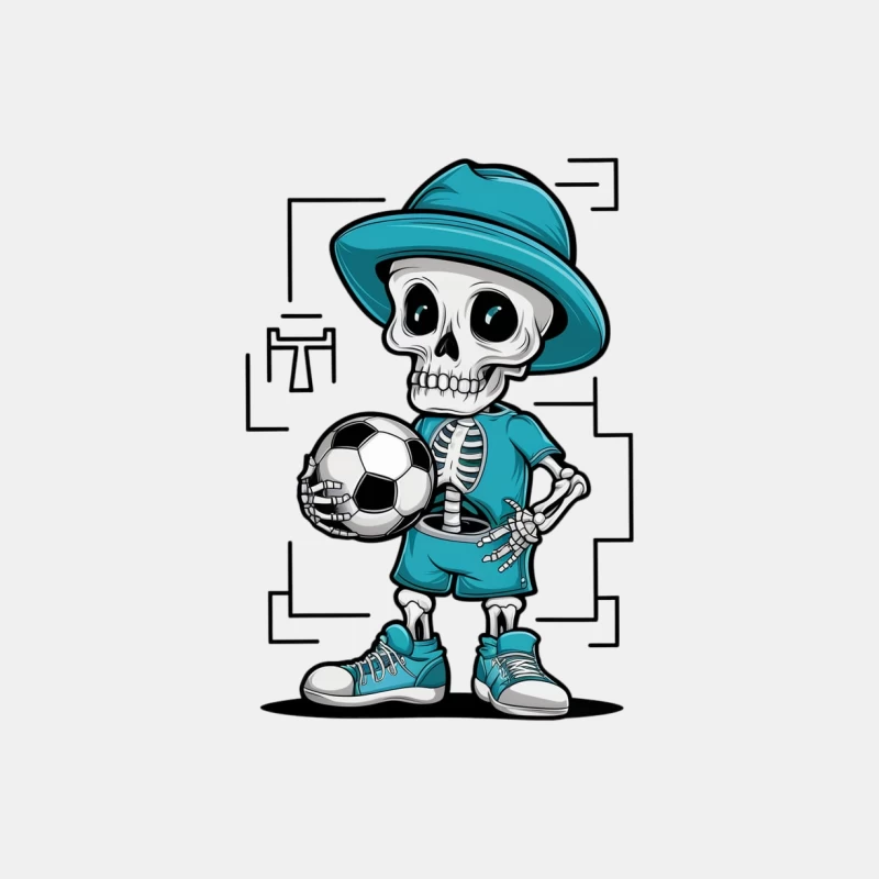 Cartoon Skeleton Soccer Player in Turquoise Male Tank Top