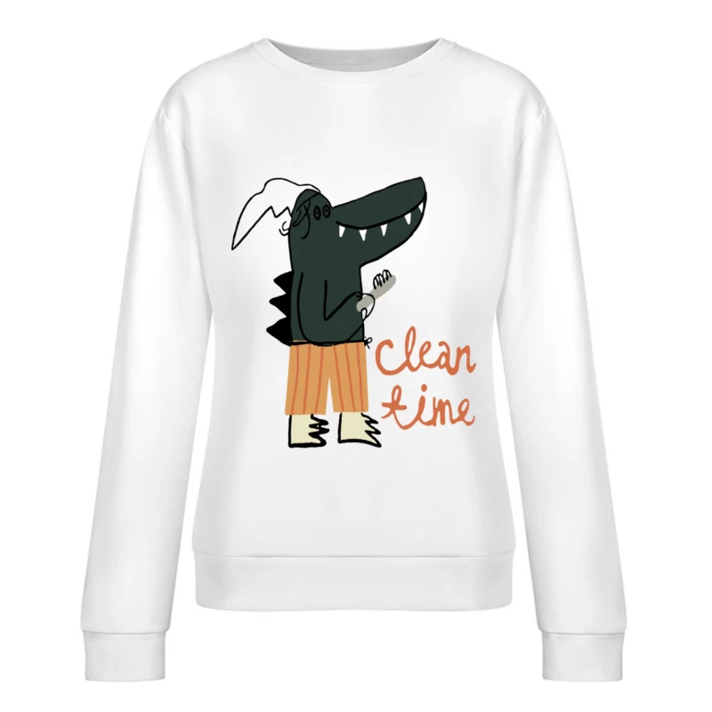 Krokodil mit Zahnbürste: Saubere Zeit Damen Pullover Sweatshirt