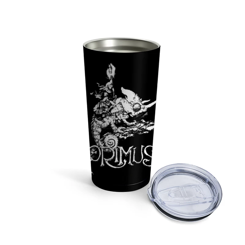 Abstract Swirling Typography: Primus Logo Design Travel Mug