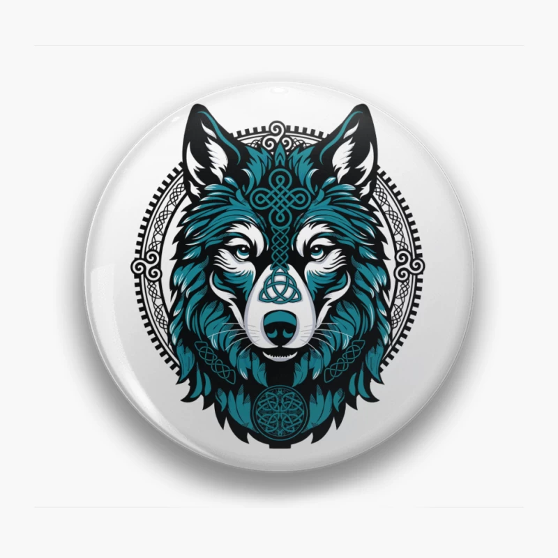 Majestic Celtic Wolf – Teal Knotwork Design Pin