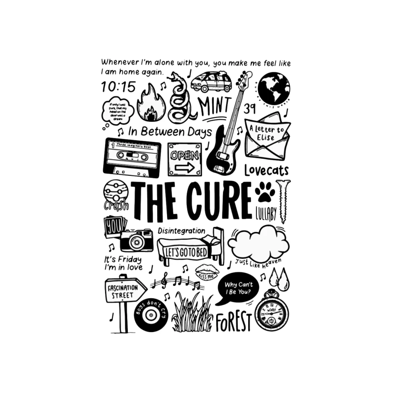 The Cure Band Fan Art Doodle Collection Mouse Pad