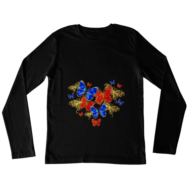 Bunte Schmetterlinge in Herzform Damen Langarm T-Shirt