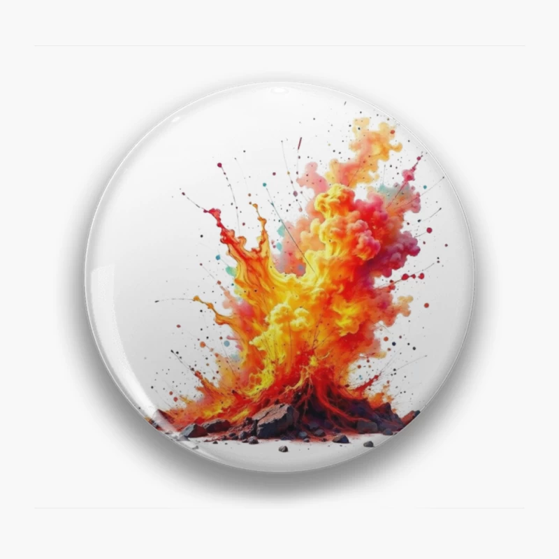 Vibrant Volcanic Eruption in Watercolor Style Pin