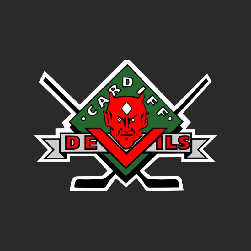 Cardiff Devils Hockey Team Logo with Red Devil Mascot Baseball Cap