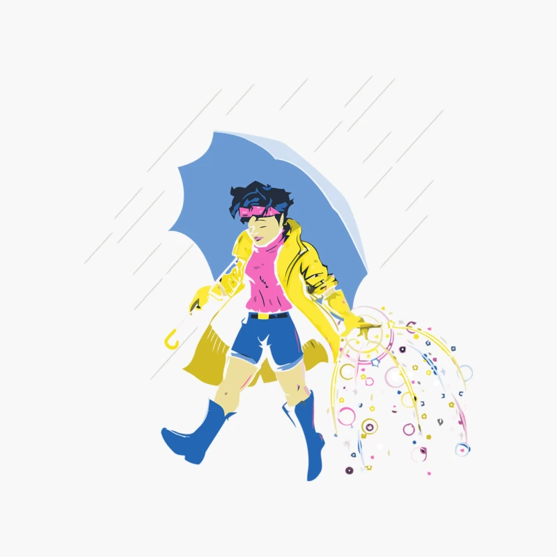 Cheerful Illustration of Colorful Rainy Day Walk Cotton Tote Bag