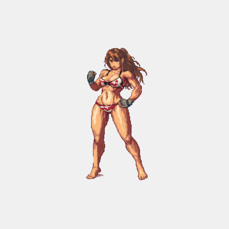 Pixel Art Fighting Game Character: Muscular Woman in Bikini Male Tank Top