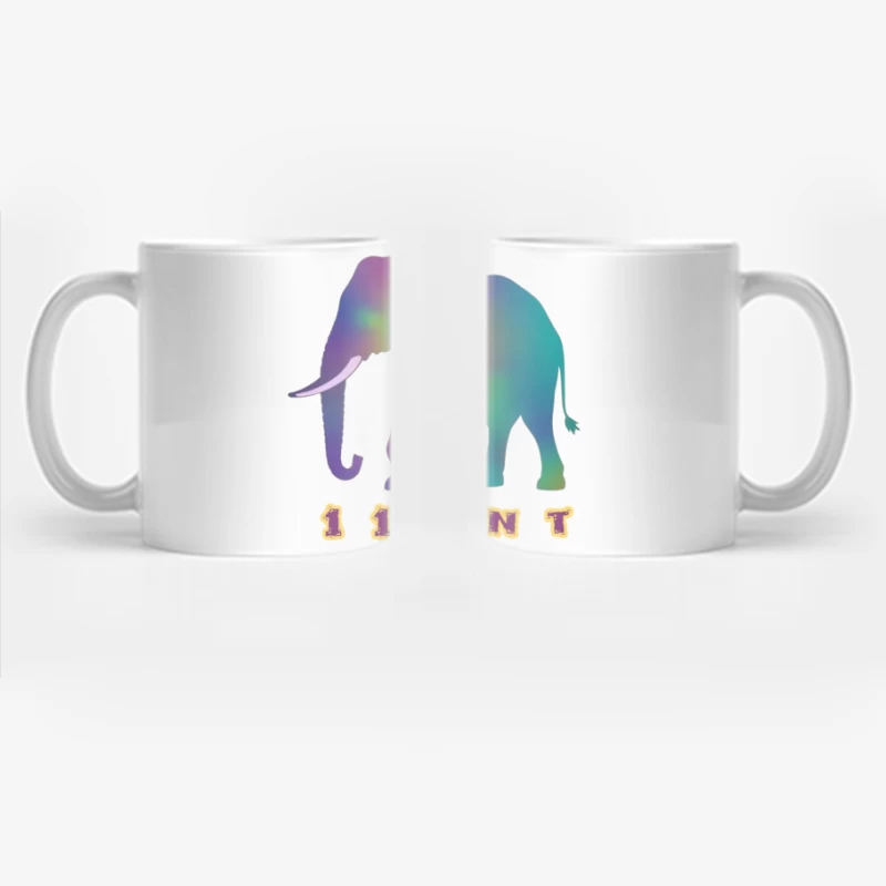 Rainbow Gradient Elephant Silhouette with "11ANT" Text Coffee Mug