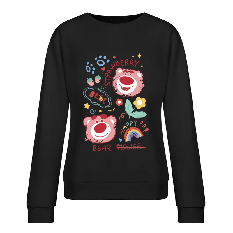 Bären und Erdbeeren Grafik Damen Pullover Sweatshirt