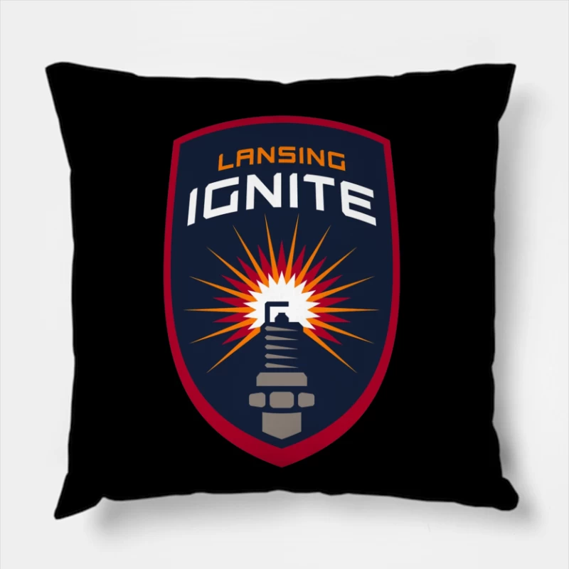 Lansing Ignite Soccer Team Shield Logo with Lighthouse Emblem Throw Pillow