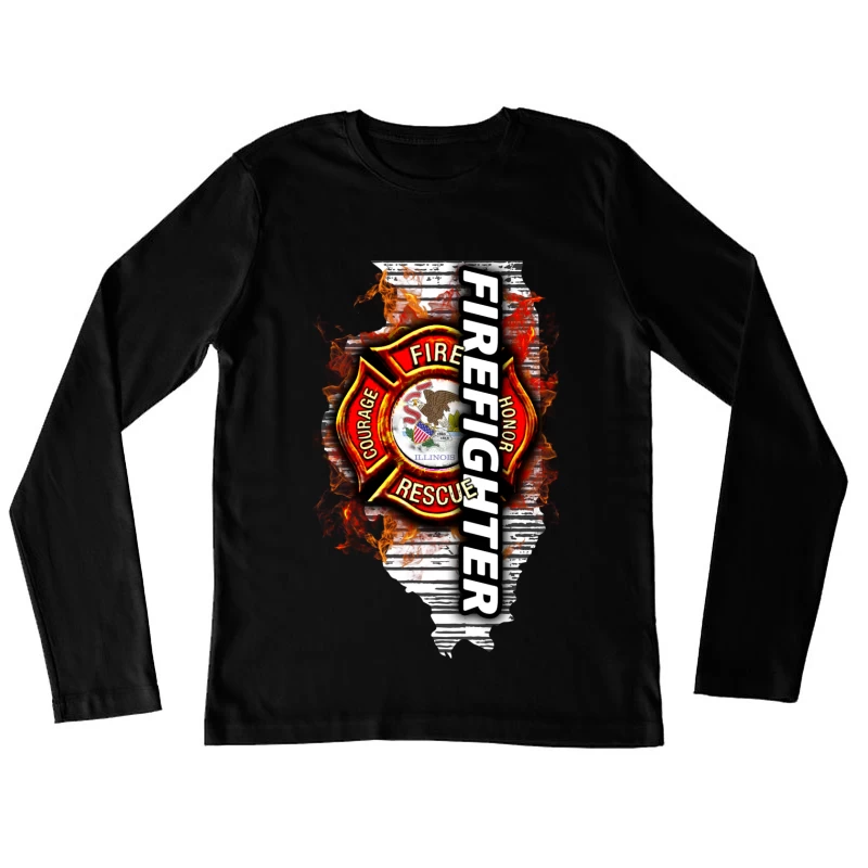 Emblème de pompier de l'Illinois Femme Manches Longues T-Shirt