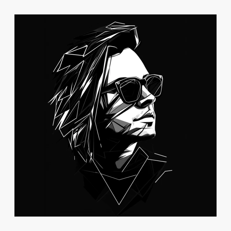 Geometric Black and White Portrait with Sunglasses Pin
