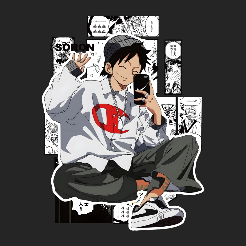 Junge mit Smartphone und lässigem Stil Herren Pullover Sweatshirt