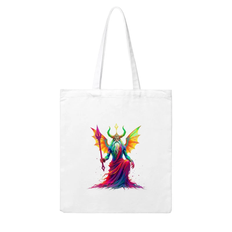 Rainbow-Hued Horned Deity with Dragon Wings Cotton Tote Bag