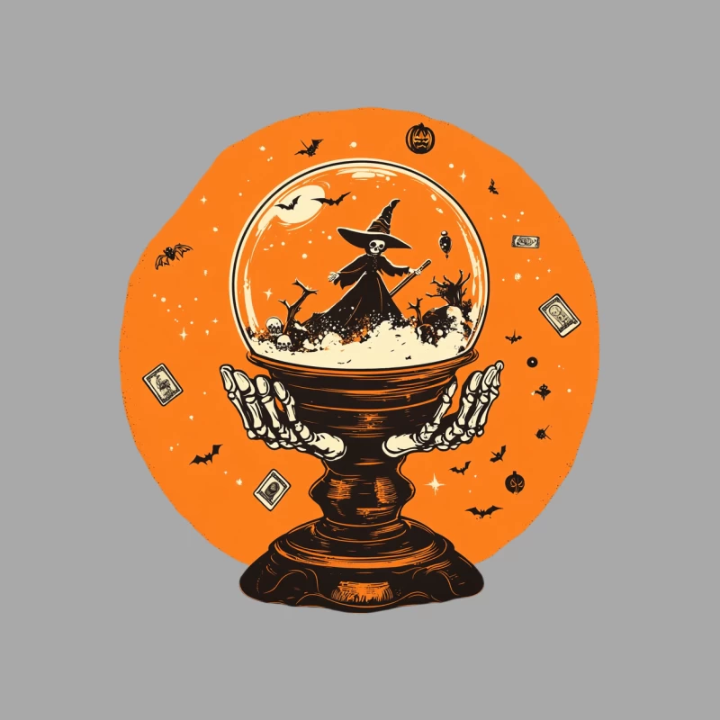Spooky Halloween Snow Globe with Witch and Skeleton Hands Female Pullover Hoodie