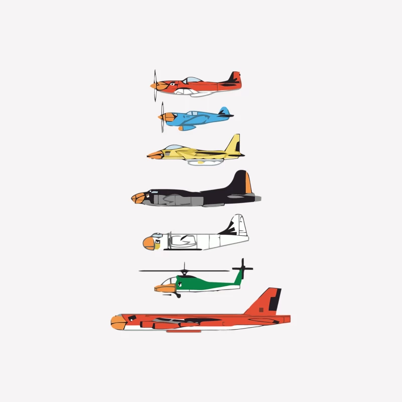 Illustrated Collection of Various Aircraft Types Male T-Shirt