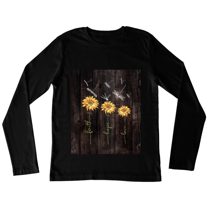 Fleurs et libellules sur fond boisé Femme Manches Longues T-Shirt