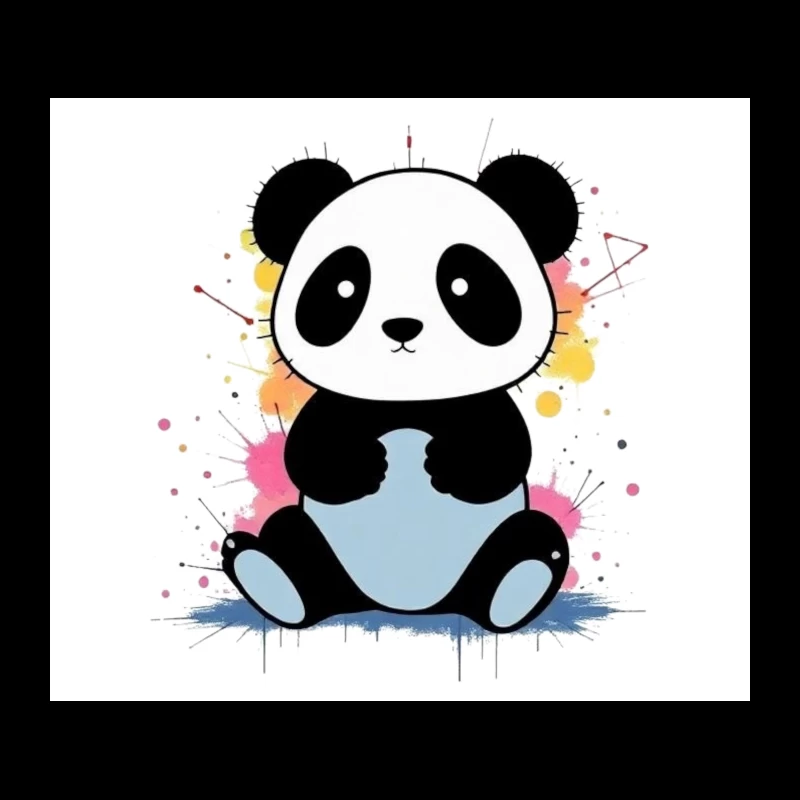 Adorable Cartoon Panda with Watercolor Splash Background Tapestry