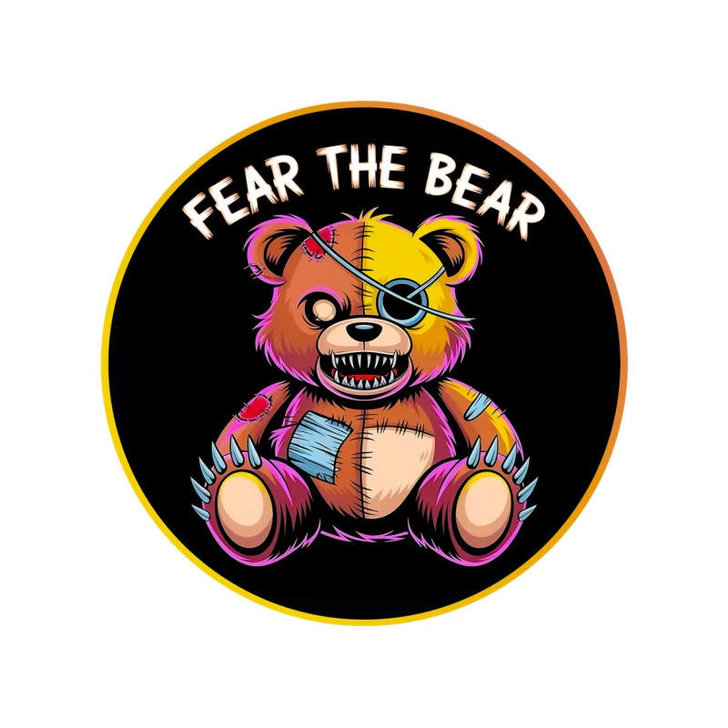 Scary Stitched Teddy Bear  "Fear The Bear" Throw Pillow