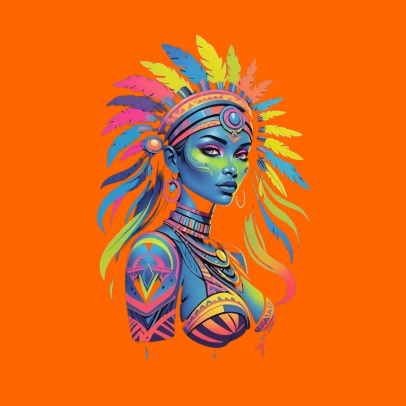 Colorful Tribal Portrait with Headdress Throw Pillow