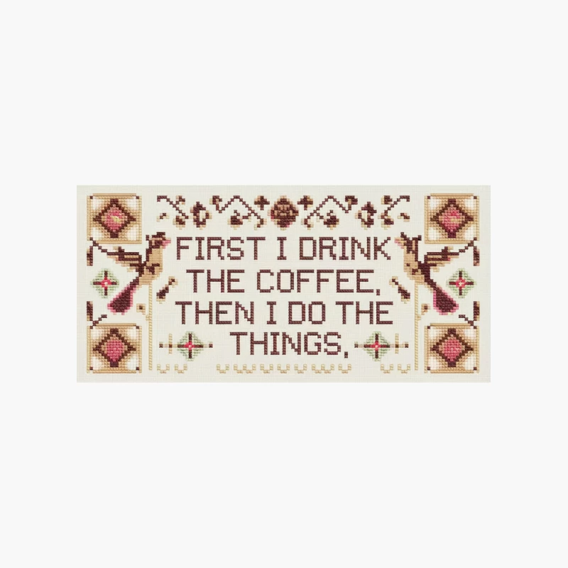 Humorous Coffee Quote Cross Stitch Embroidery Cotton Tote Bag