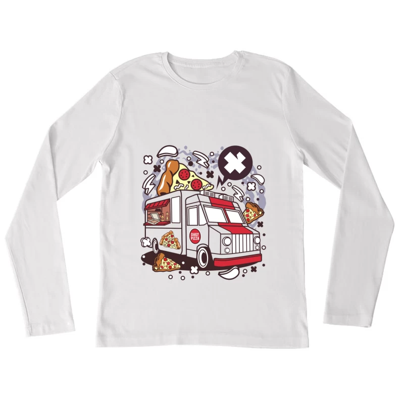 Camion de pizza illustré Femme Manches Longues T-Shirt