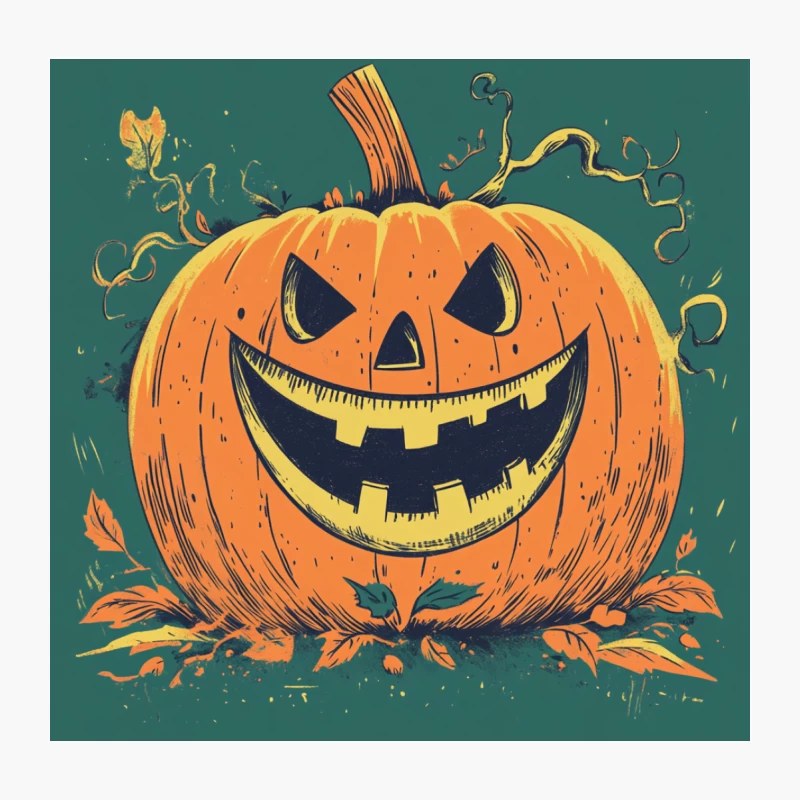 Vintage Spooky Halloween Jack-o'-Lantern Illustration Throw Pillow