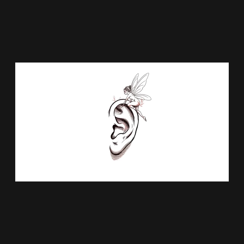 Whimsical Fairy on Ear Sketch: Fantasy Illustration Desk Mat