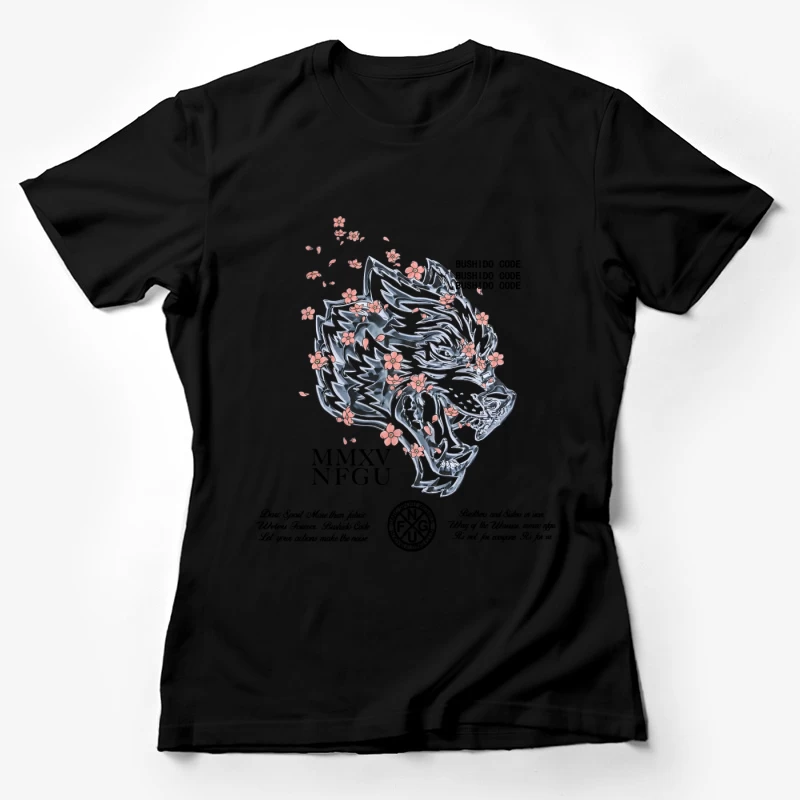 Wolfdesign mit Blüten Damen T-Shirt