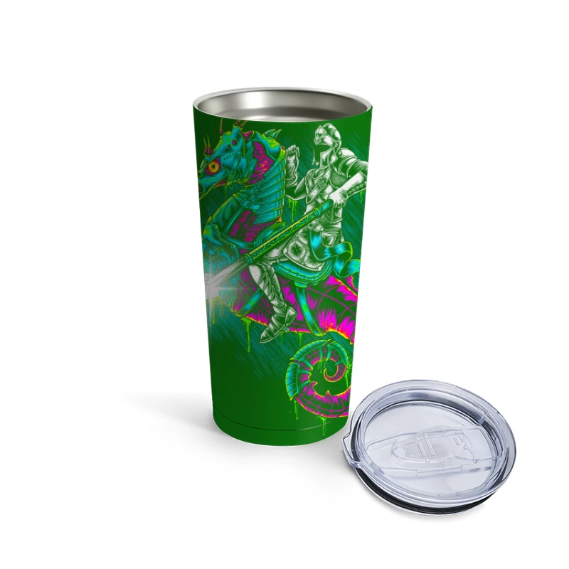 Knight Riding a Colorful Seahorse Travel Mug
