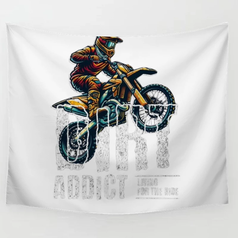 Dynamic Motocross Rider Illustration in Action Tapestry