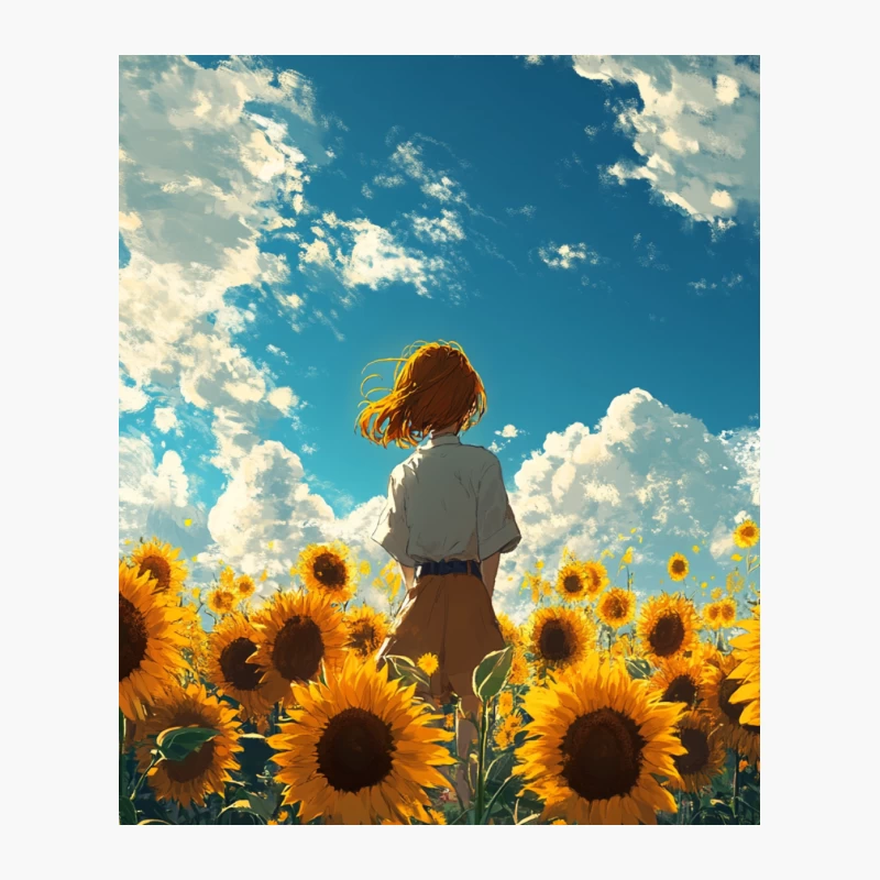 A Girl Among Sunflowers Under a Summer Sky Cotton Tote Bag