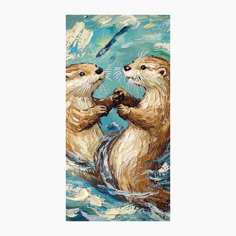 Playful Otters Swimming in Swirling Waters Art Painting iPhone Case