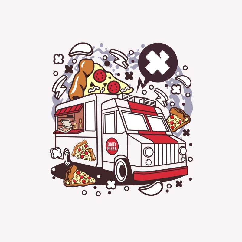Camion de pizza illustré Femme T-Shirt