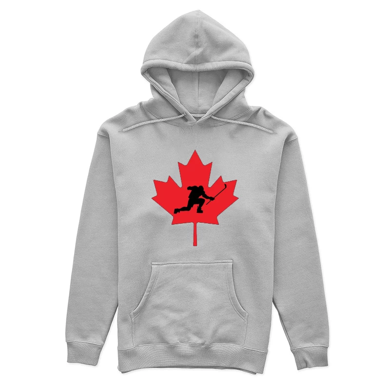 Canadian Hockey Player Silhouette on Red Maple Leaf Female Pullover Hoodie