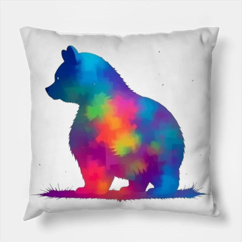 Rainbow Watercolor Bear Silhouette Art Throw Pillow