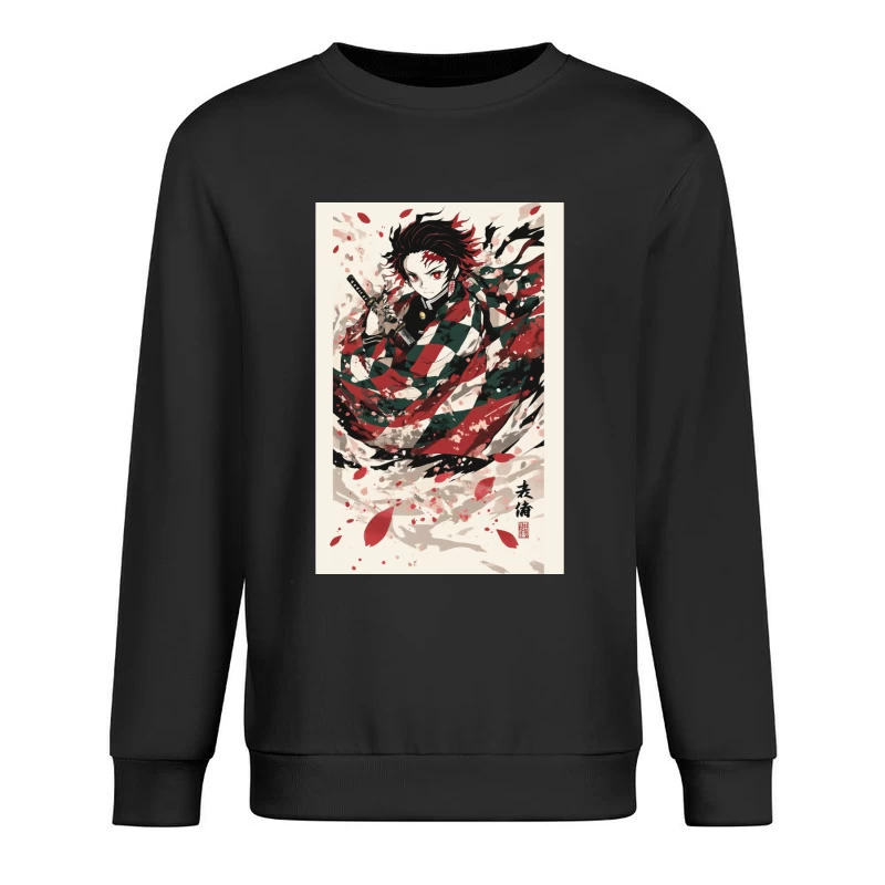 Demon Slayer Dynamic Anime Swordsman in Red and Black Male Pullover Sweatshirt